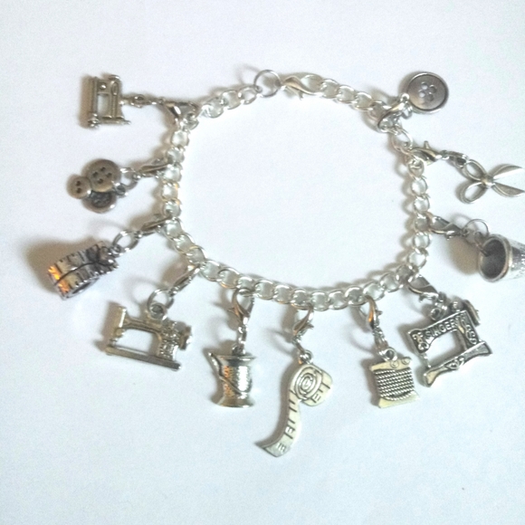 Handmade Jewelry - Handmade Charm Bracelet Silver Plated Sewing Lover